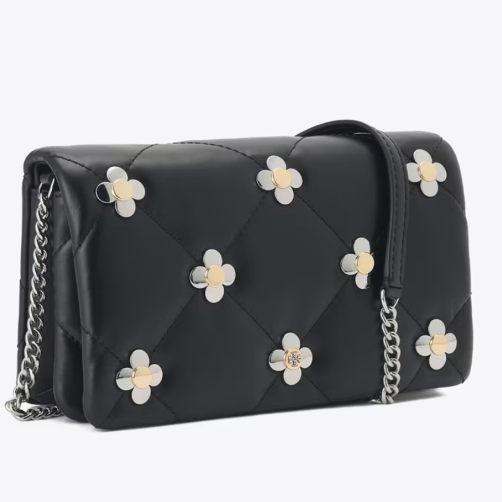 Tory Burch KIRA DIAMOND QUILT MULTI-CLOVER CHAIN WALLET Crossbody bag